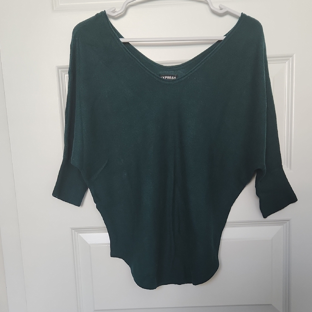 Express Dark Green V-Neck Sweater with 3/4 Sleeves!